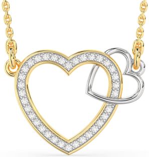 Diamond White Yellow Gold Heart Interlock Necklace