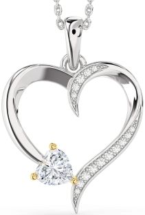 Diamond Silver & 10K gold Heart Necklace