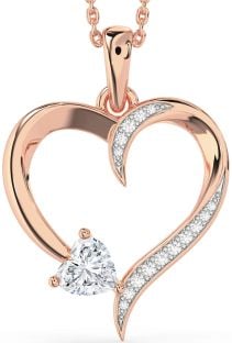 Diamond Rose Gold Silver Heart Necklace