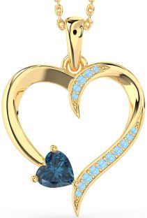 London Blue Topaz & Aquamarine Gold Silver Heart Necklace