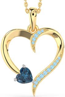 London Blue Topaz & Aquamarine Gold Silver Heart Necklace