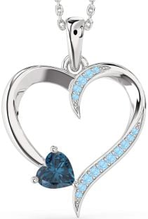 London Blue Topaz & Aquamarine Platinum Heart Necklace