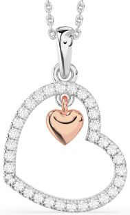 Diamond Silver & 10K Rose Gold Heart Necklace