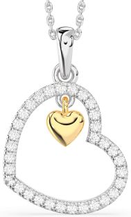 Diamond Silver & 10K gold Heart Necklace