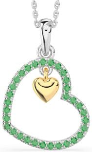 Emerald Gold Silver Heart Necklace