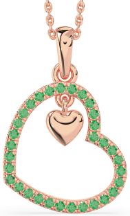 Emerald Rose Gold Silver Heart Necklace