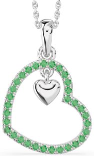 Emerald Silver Heart Necklace