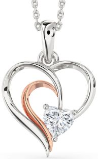 Diamond Silver & 10K Rose Gold Heart Necklace