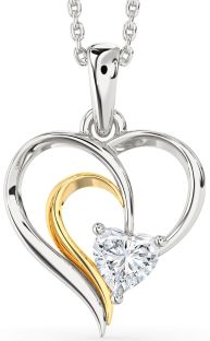 Diamond Silver & 10K gold Heart Necklace