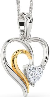 Diamond Silver & 10K gold Heart Necklace
