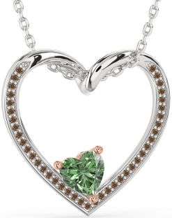 Green & Chocolate Brown Diamond White Rose Gold Heart Necklace