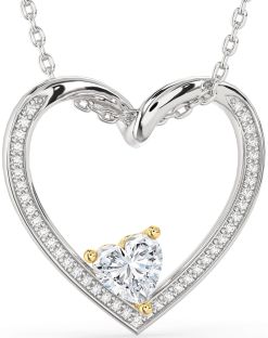 Diamond Silver & 10K gold Heart Necklace
