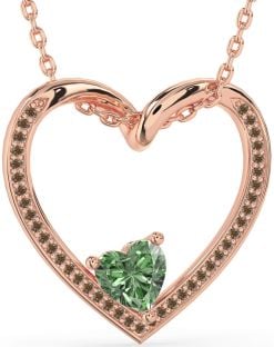 Green & Chocolate Brown Diamond Rose Gold Heart Necklace