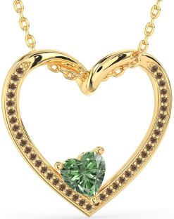 Green & Chocolate Brown Diamond Gold Heart Necklace
