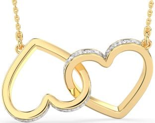 Large Diamond Gold Heart Interlock Necklace
