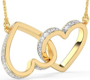 Large Diamond Gold Heart Interlock Necklace