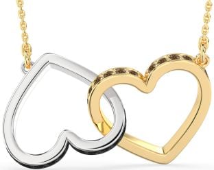 Large Black & Chocolate Brown Diamond Platinum & Yellow Gold Heart Interlock Necklace