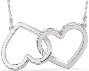Large Diamond White Gold Heart Interlock Necklace