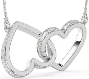 Large Diamond White Gold Heart Interlock Necklace