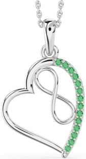 Emerald White Gold Heart Infinity Necklace