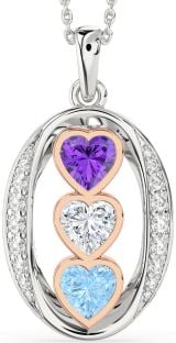 Diamond Platinum & Rose Gold Heart Mother's Necklace