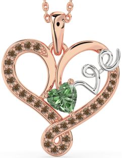 Green & Chocolate Brown Diamond White Rose Gold Heart Necklace