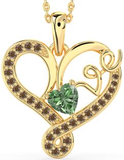 Green & Chocolate Brown Diamond Gold Heart Necklace