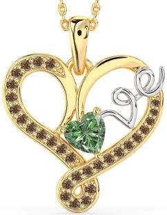 Green & Chocolate Brown Diamond White Yellow Gold Heart Necklace