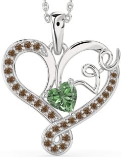 Green & Chocolate Brown Diamond Platinum Heart Necklace