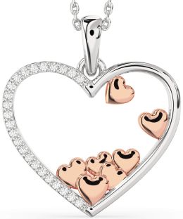 Large Diamond Silver & 10K Rose Gold Heart Necklace