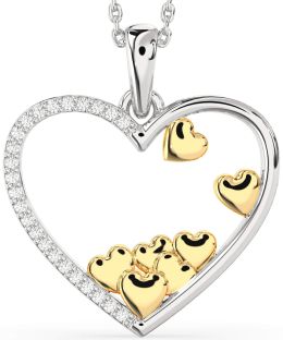 Large Diamond Silver & 10K gold Heart Necklace