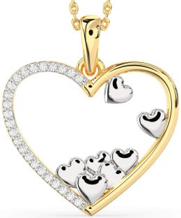 Large Diamond White Yellow Gold Heart Necklace