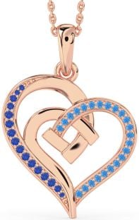 Blue Sapphire & Swiss Blue Topaz Rose Gold Heart Necklace