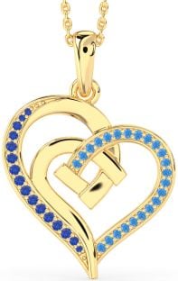 Blue Sapphire & Swiss Blue Topaz Gold Silver Heart Necklace