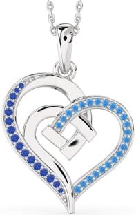 Blue Sapphire & Swiss Blue Topaz Platinum Heart Necklace
