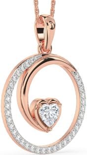 Large Diamond Rose Gold Heart Circle Necklace