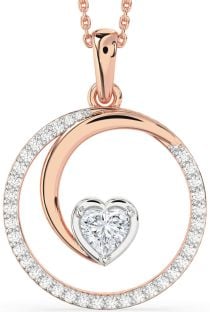 Large Diamond Platinum & Rose Gold Heart Circle Necklace