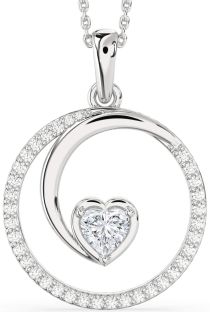 Large Diamond White Gold Heart Circle Necklace