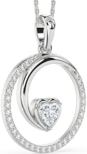 Large Diamond Platinum Heart Circle Necklace