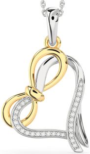 Diamond Silver & 10K gold Heart Infinity Bow Necklace