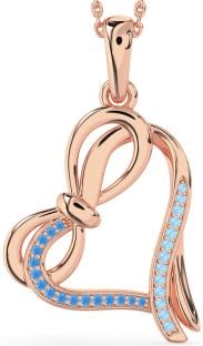 Swiss Blue Topaz & Aquamarine Rose Gold Heart Infinity Bow Necklace