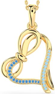Swiss Blue Topaz & Aquamarine Gold Heart Infinity Bow Necklace