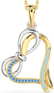 Swiss Blue Topaz & Aquamarine Platinum & Yellow Gold Heart Infinity Bow Necklace