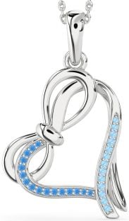 Swiss Blue Topaz & Aquamarine Platinum Heart Infinity Bow Necklace