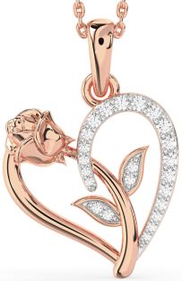 Diamond Rose Gold Heart Flower Necklace