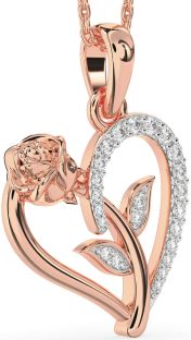 Diamond Rose Gold Heart Flower Necklace