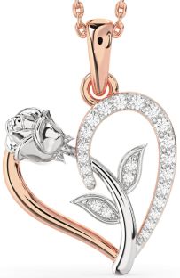 Diamond White Rose Gold Heart Flower Necklace