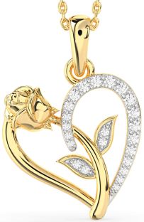Diamond Gold Silver Heart Flower Necklace