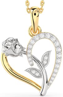 Diamond Platinum & Yellow Gold Heart Flower Necklace