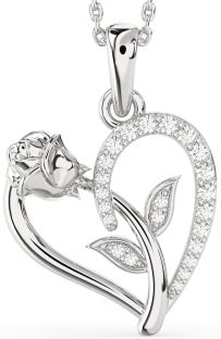Diamond White Gold Heart Flower Necklace